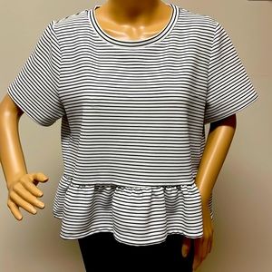 Divided Black & White Striped Peplum Crop Top